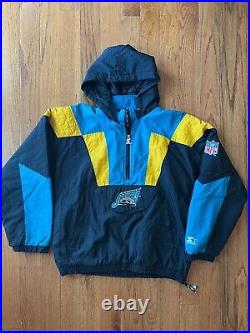 Vintage Mens L NFL Jaguars Banned Logo Starter Puffer Jacket Rare Patch Grail