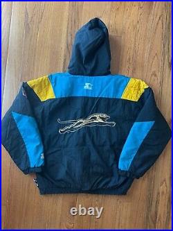 Vintage Mens L NFL Jaguars Banned Logo Starter Puffer Jacket Rare Patch Grail