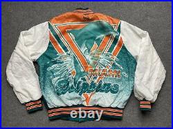 Vintage Miami Dolphins Satin Jacket Mens Large NFL Chalk Line Fanimation Adult