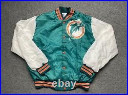Vintage Miami Dolphins Satin Jacket Mens Large NFL Chalk Line Fanimation Adult