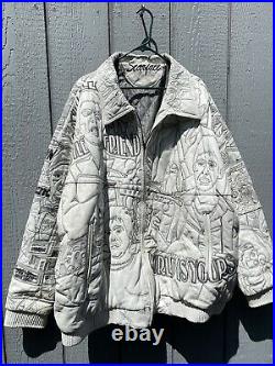 Vintage Scarface Leather Bomber Jacket 3XL White Embroidered (SEE PHOTOS!)