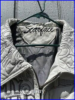 Vintage Scarface Leather Bomber Jacket 3XL White Embroidered (SEE PHOTOS!)