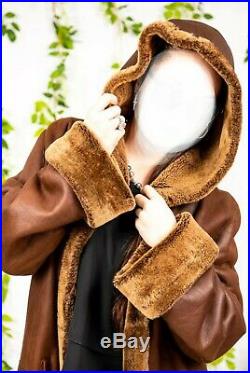 Woman Lamb-skin Suede Leather Long Coat Jacket With Hood