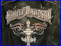 Women's Harley Davidson Hd Black Pink Accents Leather Riding Jacket. Xs/s