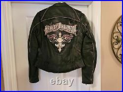 Women's Harley Davidson Hd Black Pink Accents Leather Riding Jacket. Xs/s